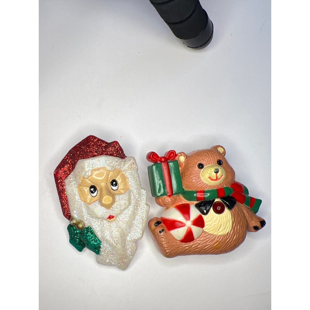Santa and Bear Plastic Brooch Set of 2